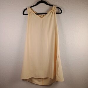 Shein Vcay Contrast Crochet Backless Sleeveless Dress Women's Medium Beige